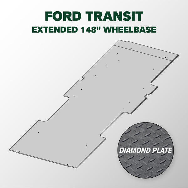 VANDECK Custom Fit Ford Transit 148 Van Floor Mat (2015+), Diamond Plate, Heavy Duty Rubber Cargo Liner
