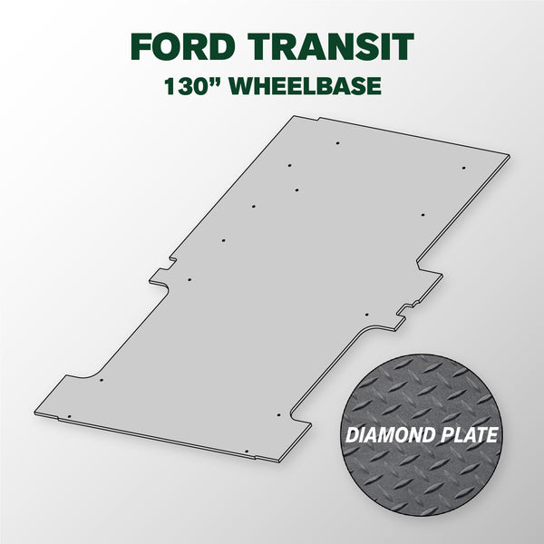 VANDECK Custom Fit Ford Transit 130 Van Floor Mat (2015+), Diamond Plate, Heavy Duty Rubber Cargo Liner