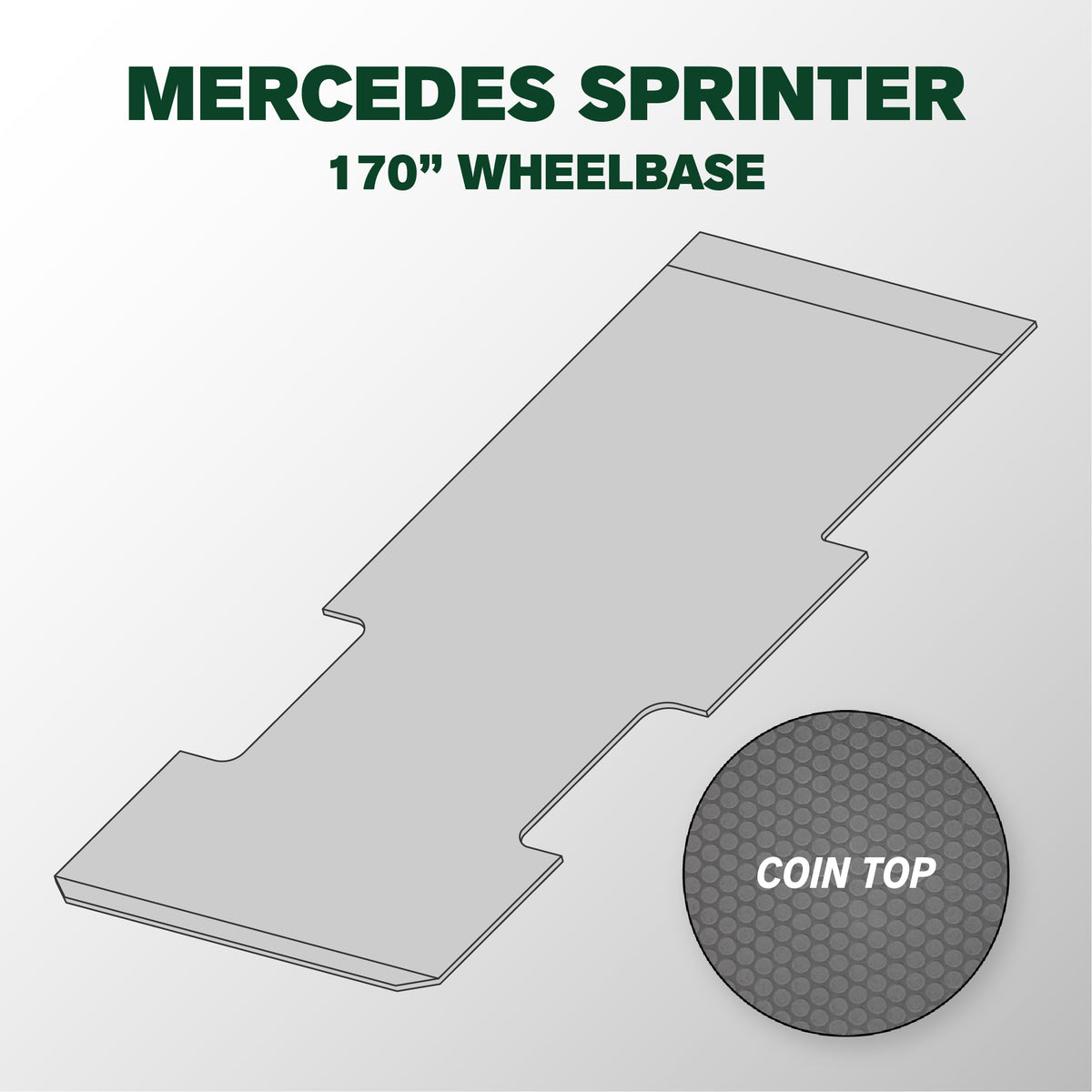 VanDeck™ Custom Fit Rubber Cargo Van Floor | Mercedes Sprinter 170, Coin Top (2019+)
