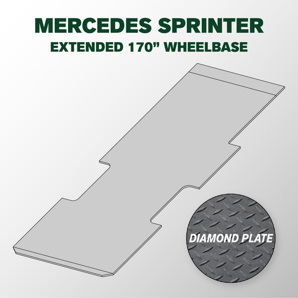VANDECK Custom Fit Mercedes Sprinter 170 Extended Van Floor Mat (2015+), Diamond Plate, Heavy Duty Rubber Cargo Liner