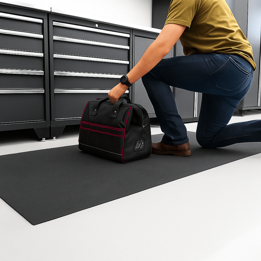 Black 3 ft. x 8 ft. 4mm Ribbed Rubber Floor Mat - Sheets&Rolls.com
